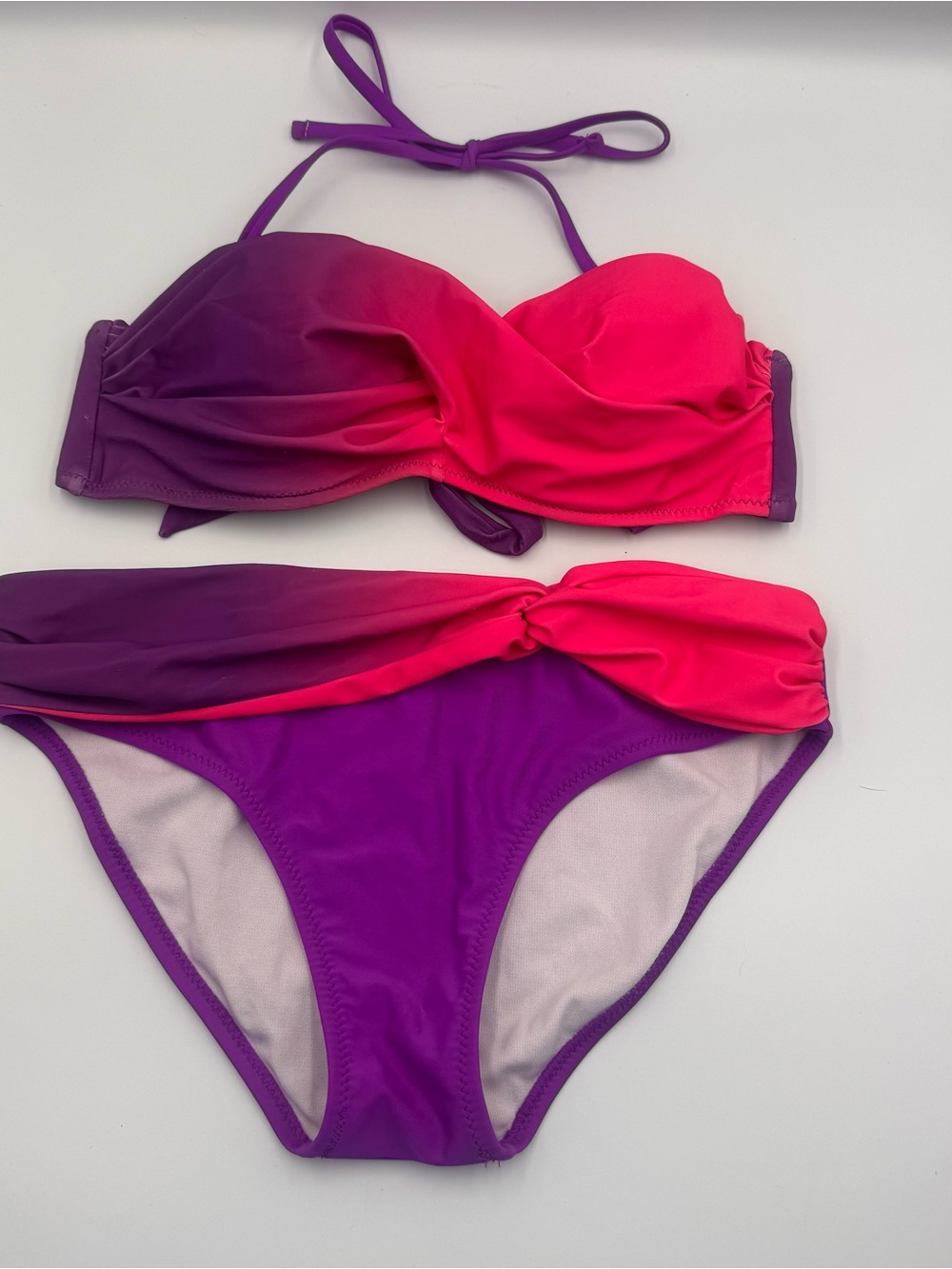 Pink and Purple Ombre Twist Bikini Set Size S